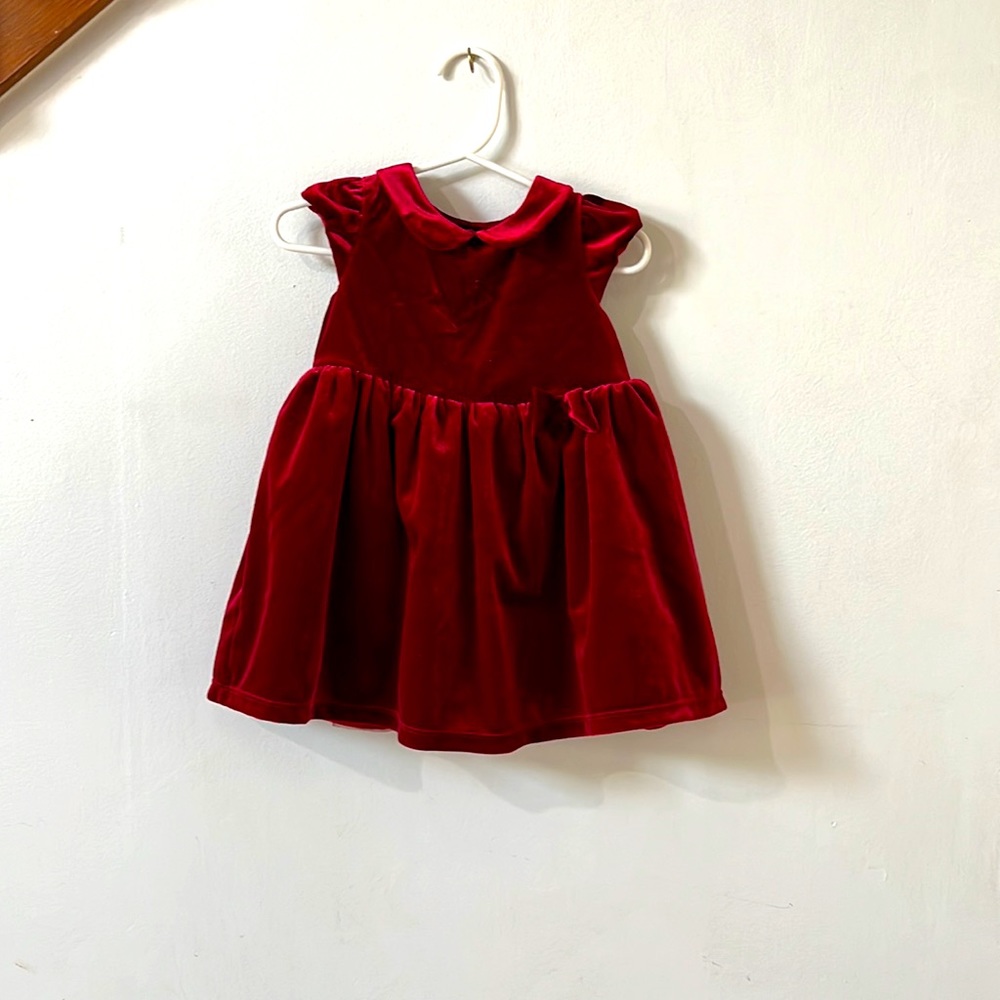 H&M “velvet” dress deep red size 9-12 months.